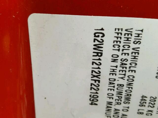 1G2WR1212XF221994 - 1999 PONTIAC GRAND PRIX Червоний фото 10