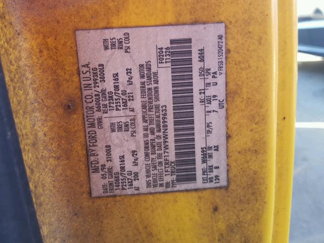 1FTRF17W9WNB99633 - 1998 FORD F150 YELLOW photo 10