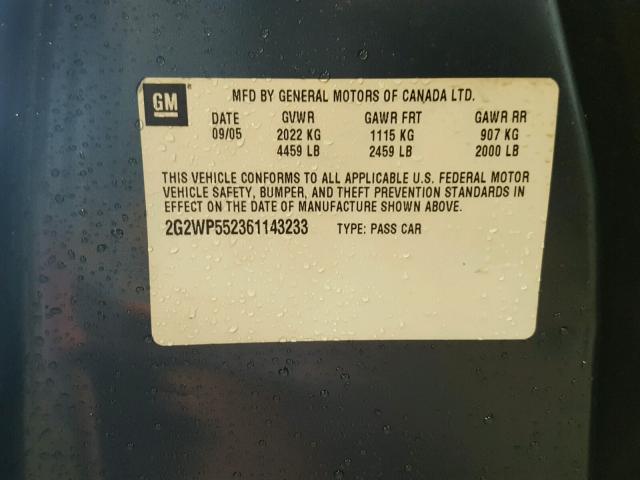 2G2WP552361143233 - 2006 PONTIAC GRAND PRIX 蓝色 照片 10