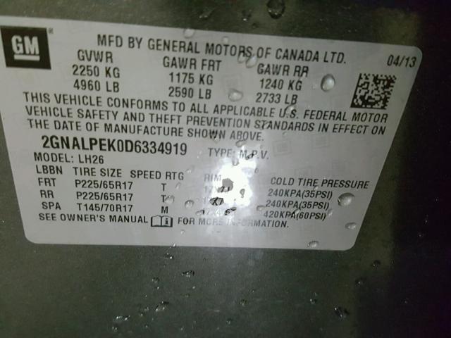 2GNALPEK0D6334919 - 2013 CHEVROLET EQUINOX LT GRAY photo 10