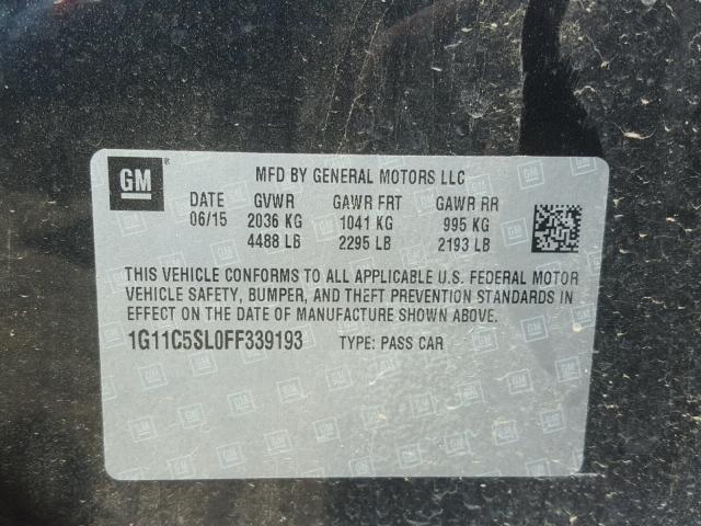 1G11C5SL0FF339193 - 2015 CHEVROLET MALIBU 1LT CHARCOAL photo 10