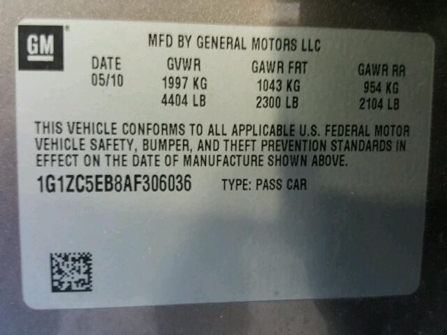 1G1ZC5EB8AF306036 - 2010 CHEVROLET MALIBU 1LT ყავისფერი ფოტო 10