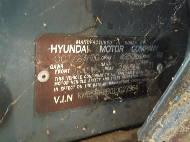 KM8SB82B01U027964 - 2001 HYUNDAI SANTA FE GREEN photo 10