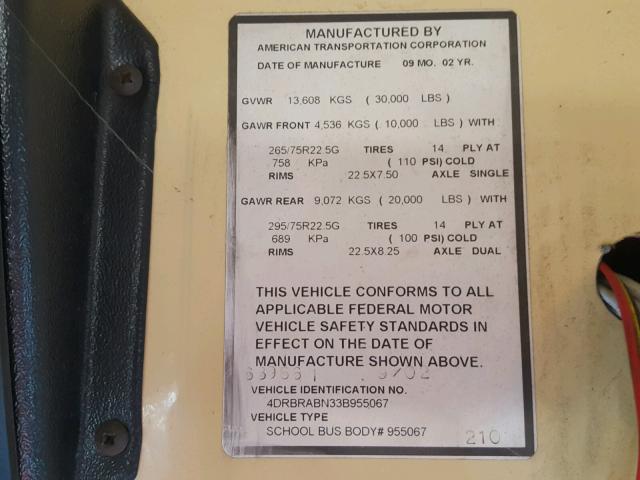 4DRBRABN33B955067 - 2003 IC CORPORATION 3000 黄色 照片 10