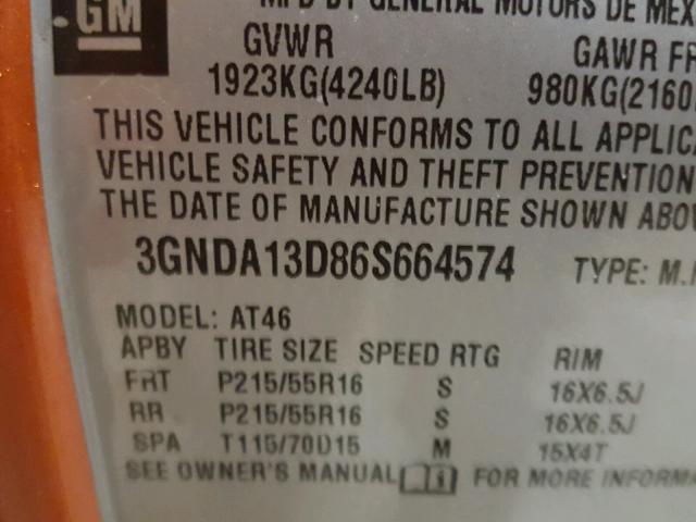 3GNDA13D86S664574 - 2006 CHEVROLET HHR LS ORANGE photo 10