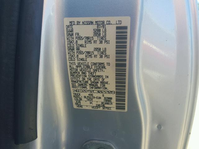 1N6ED26Y92C302209 - 2002 NISSAN FRONTIER K SILVER photo 10