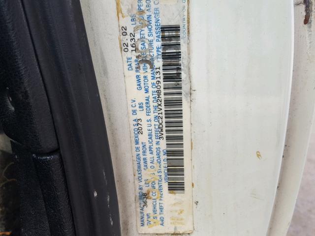 3VWDC21VX2M809131 - 2002 VOLKSWAGEN CABRIO GLX 白色 照片 10