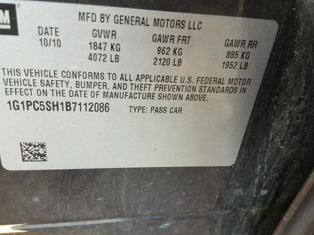 1G1PC5SH1B7112086 - 2011 CHEVROLET CRUZE LS GRAY photo 10