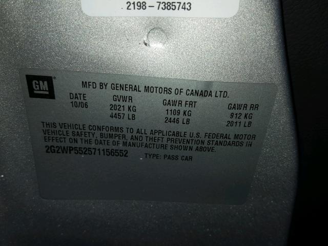 2G2WP552571156552 - 2007 PONTIAC GRAND PRIX SILVER photo 10