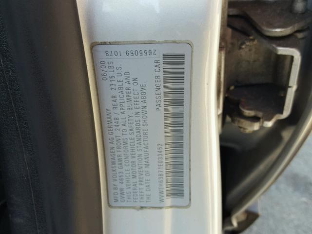 WVWEH63B71E033452 - 2001 VOLKSWAGEN PASSAT GLX SILVER photo 10