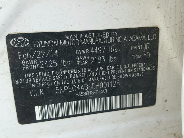 5NPEC4AB6EH901128 - 2014 HYUNDAI SONATA SE WHITE photo 10