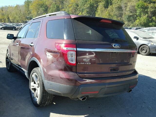 1FMHK8F8XCGA15153 - 2012 FORD EXPLORER L BURGUNDY photo 3