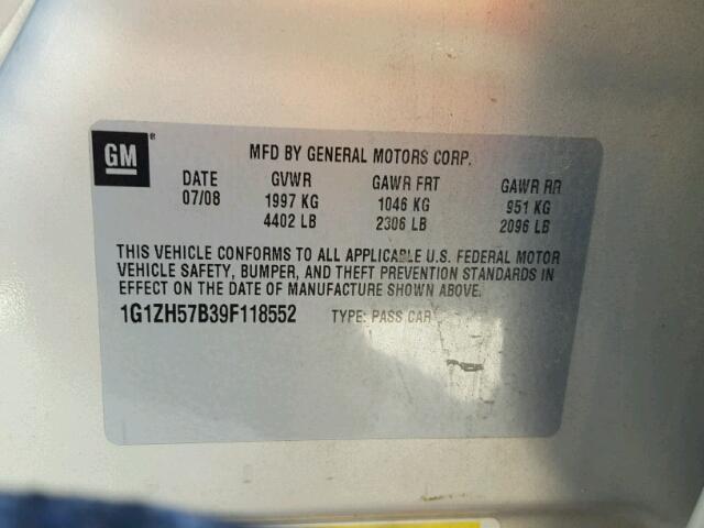 1G1ZH57B39F118552 - 2009 CHEVROLET MALIBU 1LT 金色 照片 10