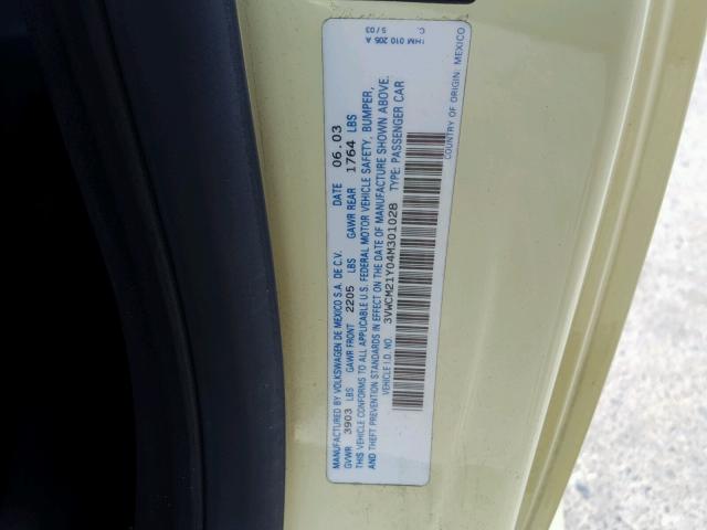 3VWCM21Y04M301028 - 2004 VOLKSWAGEN NEW BEETLE 黄色 照片 10