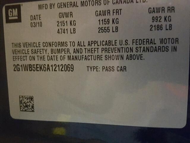 2G1WB5EK6A1212069 - 2010 CHEVROLET IMPALA LT Синій фото 10