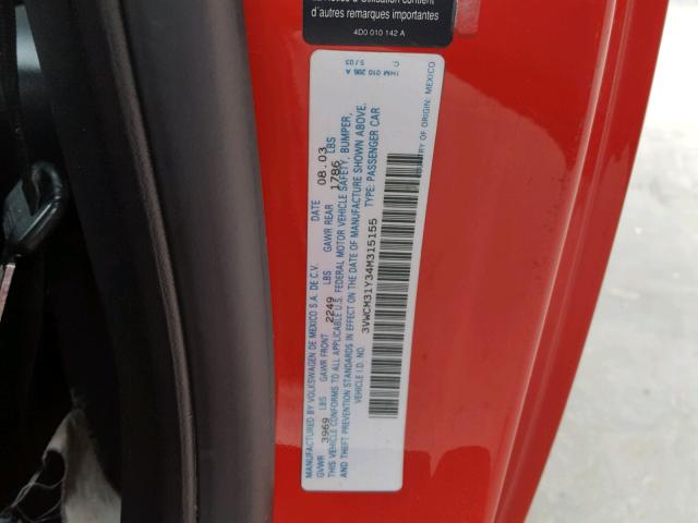 3VWCM31Y34M315155 - 2004 VOLKSWAGEN NEW BEETLE 红色 照片 10