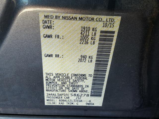 1N4AL3AP5FC586278 - 2015 NISSAN ALTIMA 2.5 GRAY photo 10