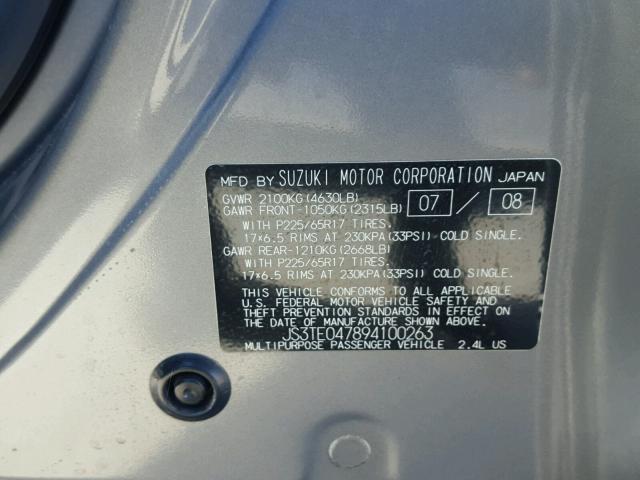 JS3TE047894100263 - 2009 SUZUKI GRAND VITA GRAY photo 10