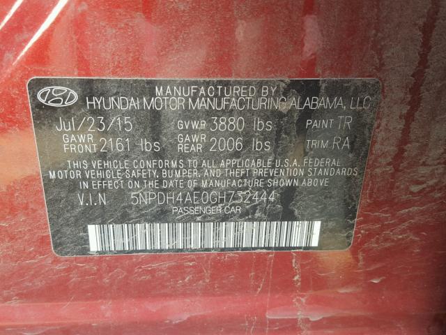 5NPDH4AE0GH732444 - 2016 HYUNDAI ELANTRA SE MAROON photo 10