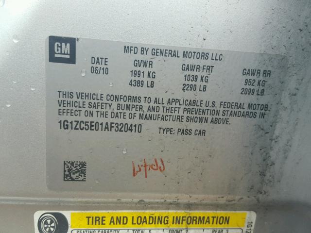 1G1ZC5E01AF320410 - 2010 CHEVROLET MALIBU 1LT SILVER photo 10