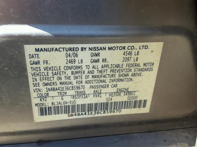 1N4BA41E36C859670 - 2006 NISSAN MAXIMA SE BEIGE photo 10