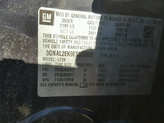 3GNAL2EK9ES522800 - 2014 CHEVROLET CAPTIVA LS 黑色 照片 10