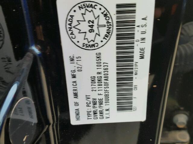 19UUB3F50FA803637 - 2015 ACURA TLX TECH 黑色 照片 10