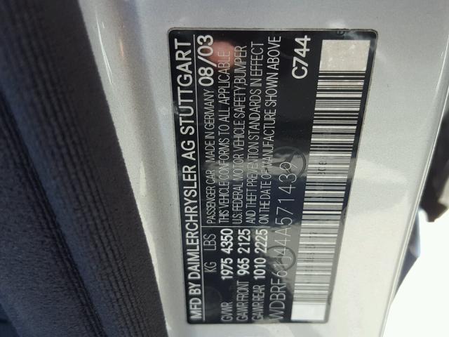 WDBRF61J44A571439 - 2004 MERCEDES-BENZ C 240 SILVER photo 10