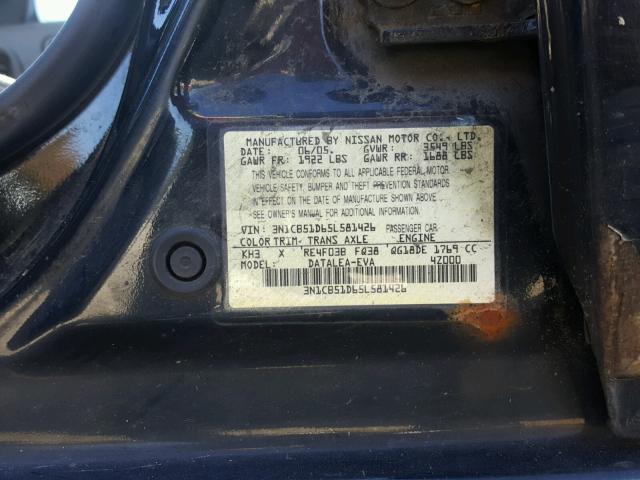 3N1CB51D65L581426 - 2005 NISSAN SENTRA 1.8 BLACK photo 10