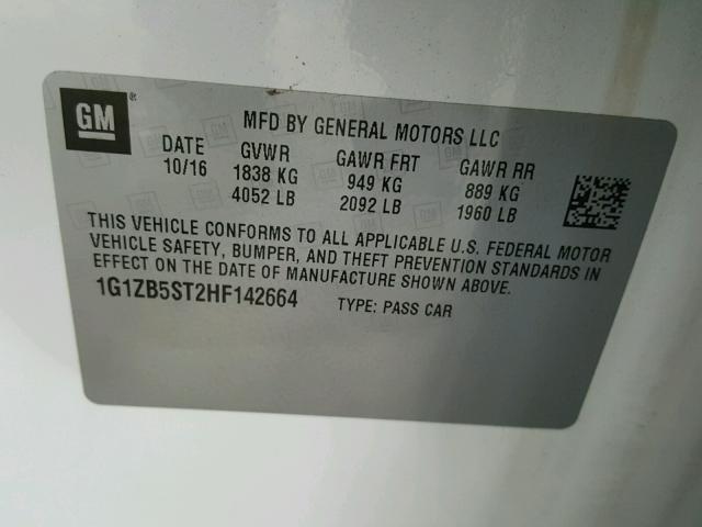 1G1ZB5ST2HF142664 - 2017 CHEVROLET MALIBU LS თეთრი ფოტო 10