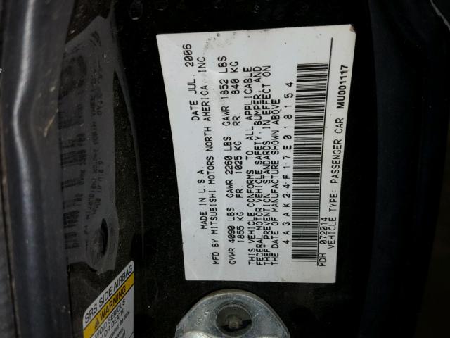 4A3AK24F17E018154 - 2007 MITSUBISHI ECLIPSE GS BLACK photo 10