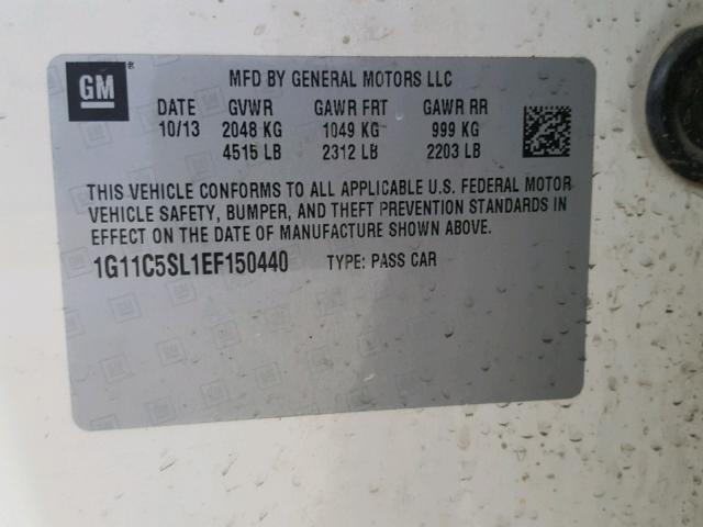 1G11C5SL1EF150440 - 2014 CHEVROLET MALIBU 1LT თეთრი ფოტო 10