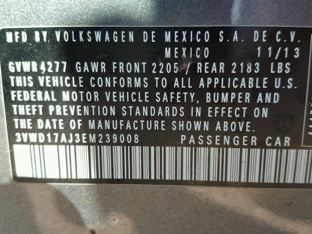 3VWD17AJ3EM239008 - 2014 VOLKSWAGEN JETTA SE 银色 照片 10