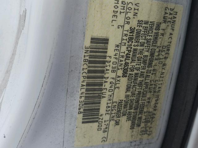 3N1BC1CP4AL463068 - 2010 NISSAN VERSA S WHITE photo 10