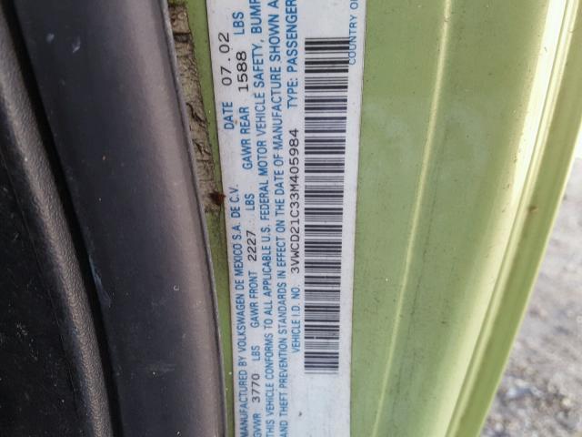 3VWCD21C33M405984 - 2003 VOLKSWAGEN NEW BEETLE 绿色 照片 10