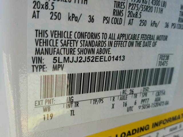 5LMJJ2J52EEL01413 - 2014 LINCOLN NAVIGATOR თეთრი ფოტო 10