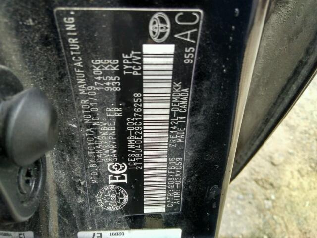 2T1BU40E29C176258 - 2009 TOYOTA COROLLA BA BLACK photo 9