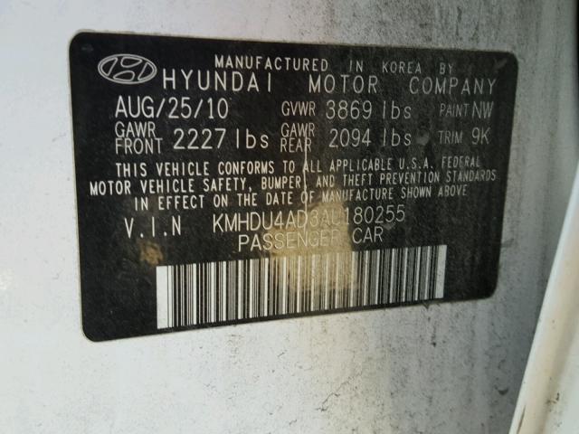 KMHDU4AD3AU180255 - 2010 HYUNDAI ELANTRA BL WHITE photo 10