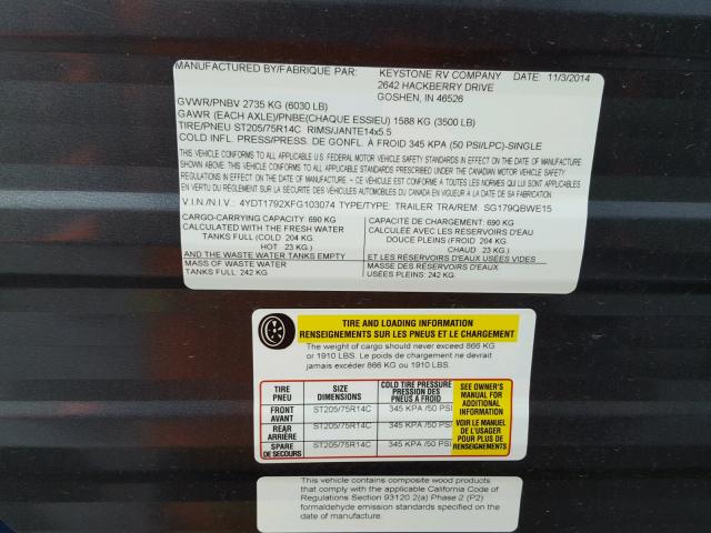 4YDT1792XFG103074 - 2015 MISC TRAILER Екі түсті фото 10