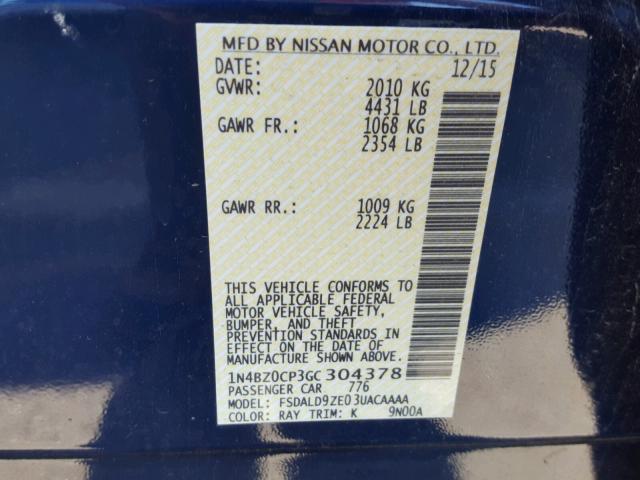 1N4BZ0CP3GC304378 - 2016 NISSAN LEAF SV BLUE photo 10