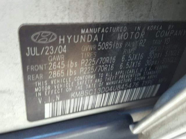 KM8SC13D04U845476 - 2004 HYUNDAI SANTA FE G SILVER photo 10