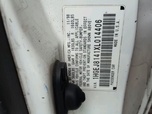 1HGEJ8141XL014406 - 1999 HONDA CIVIC EX WHITE photo 10