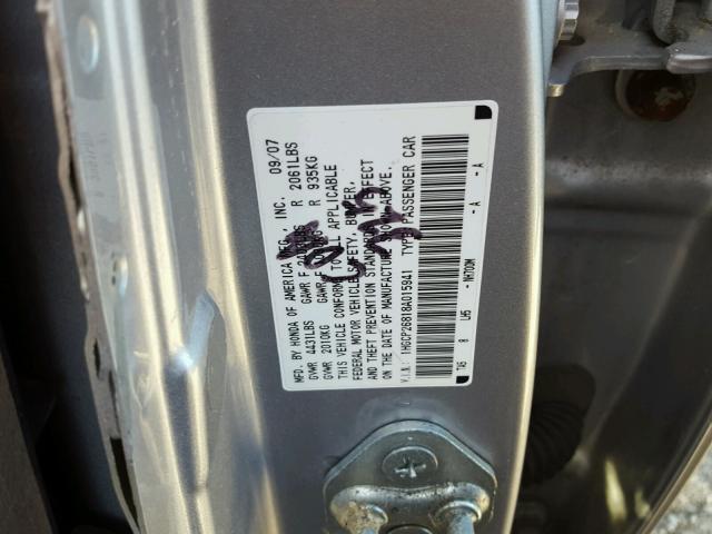 1HGCP26818A015941 - 2008 HONDA ACCORD EXL SILVER photo 10