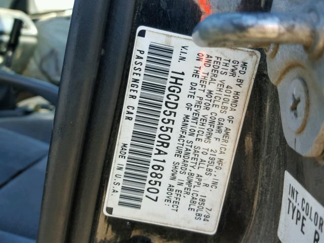 1HGCD5550RA168507 - 1994 HONDA ACCORD BLACK photo 10