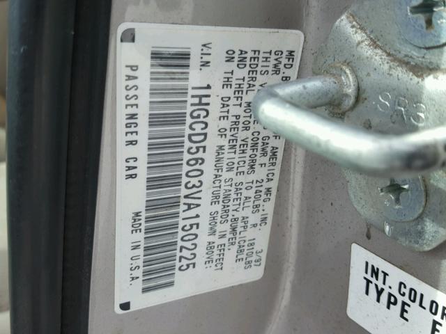 1HGCD5603VA150225 - 1997 HONDA ACCORD SE SILVER photo 10