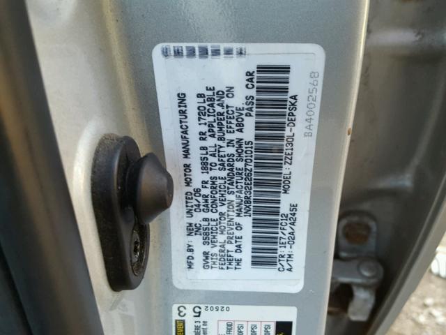 1NXBR32E26Z701015 - 2006 TOYOTA COROLLA SILVER photo 10