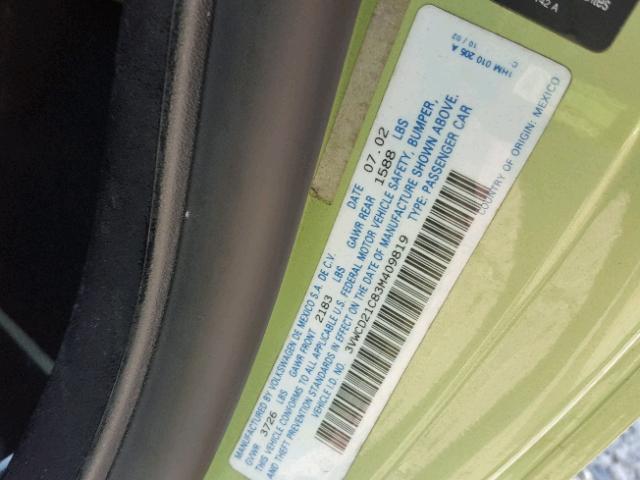 3VWCD21C83M409819 - 2003 VOLKSWAGEN NEW BEETLE 绿色 照片 10