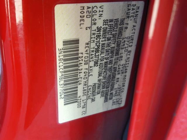 3N1BC1CP9BL377062 - 2011 NISSAN VERSA S RED photo 10