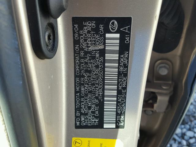 JTHBA30G955073736 - 2005 LEXUS ES 330 GOLD photo 10