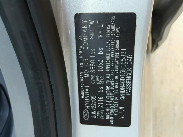 KMHDN46D15U165331 - 2005 HYUNDAI ELANTRA GL GRAY photo 10